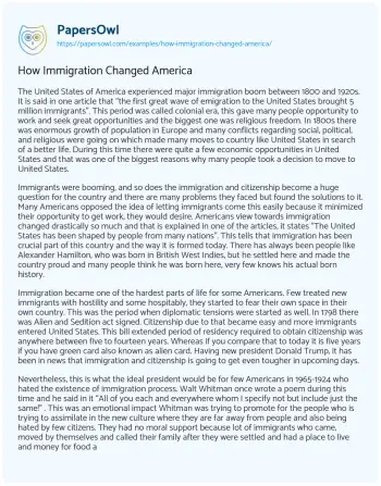 Essay on How Immigration Changed America