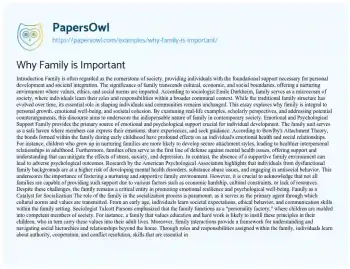 Essay on Why Family is Important