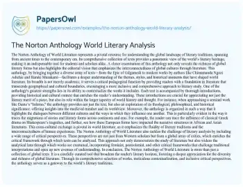 Essay on The Norton Anthology World Literary Analysis