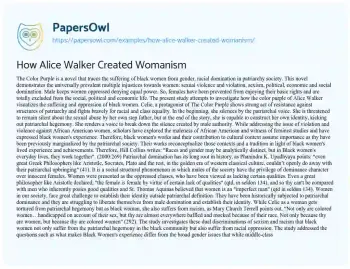 Essay on How Alice Walker Created Womanism