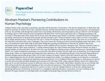 Essay on Abraham Maslow’s Pioneering Contributions to Human Psychology