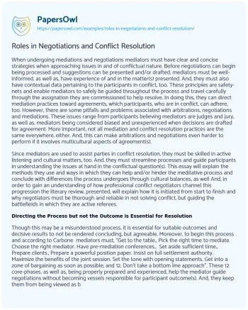 Essay on Roles in Negotiations and Conflict Resolution