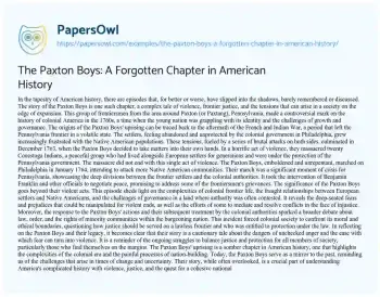 Essay on The Paxton Boys: a Forgotten Chapter in American History