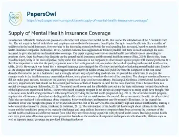 Essay on Supply of Mental Health Insurance Coverage