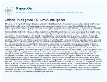 Essay on Artificial Intelligence Vs. Human Intelligence