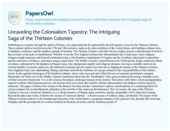 Essay on Unraveling the Colonialism Tapestry: the Intriguing Saga of the Thirteen Colonies