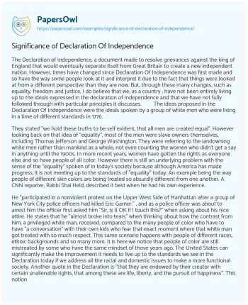 Essay on Significance of Declaration of Independence