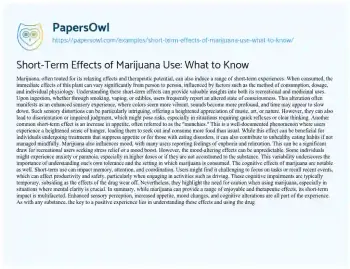 Essay on Short-Term Effects of Marijuana Use: what to Know