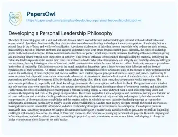 Essay on Developing a Personal Leadership Philosophy