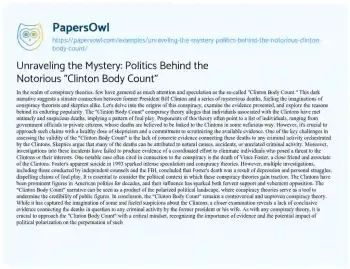 Essay on Unraveling the Mystery: Politics Behind the Notorious “Clinton Body Count”