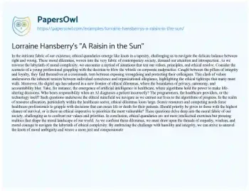 Essay on Lorraine Hansberry’s “A Raisin in the Sun”