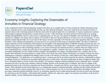 Essay on Economy Insights: Exploring the Downsides of Annuities in Financial Strategy