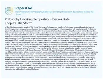 Essay on Philosophy Unveiling Tempestuous Desires: Kate Chopin’s ‘The Storm’