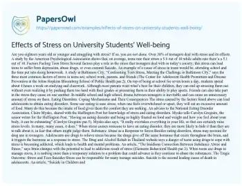 Essay on Effects of Stress on University Students’ Well-being