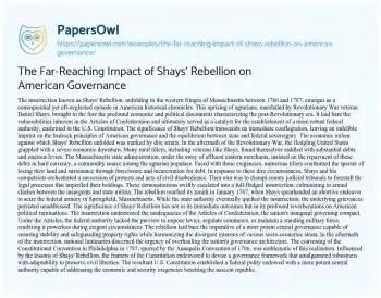 Essay on The Far-Reaching Impact of Shays’ Rebellion on American Governance