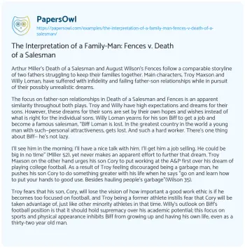 Essay on The Interpretation of a Family-Man: Fences V. Death of a Salesman