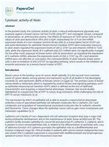 Essay on Cytotoxic Activity of Aloin