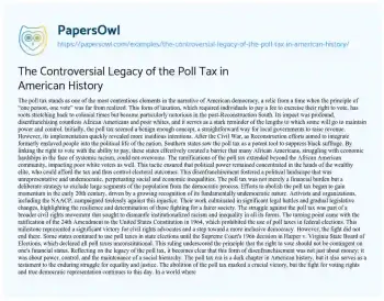 Essay on The Controversial Legacy of the Poll Tax in American History