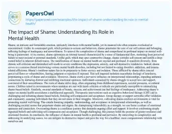 Essay on The Impact of Shame: Understanding its Role in Mental Health