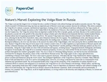 Essay on Nature’s Marvel: Exploring the Volga River in Russia