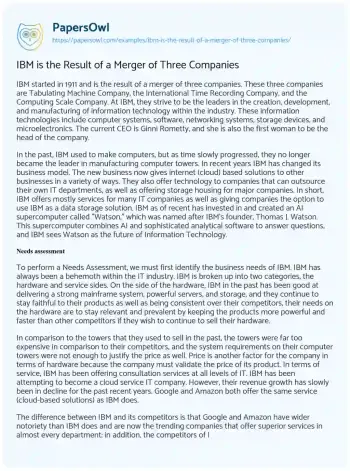 Essay on IBM is the Result of a Merger of Three Companies