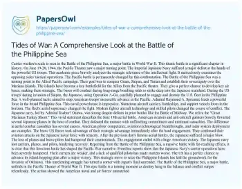 Essay on Tides of War: a Comprehensive Look at the Battle of the Philippine Sea