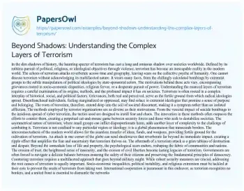 Essay on Beyond Shadows: Understanding the Complex Layers of Terrorism