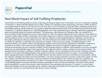 Essay on Real-World Impact of Self-Fulfilling Prophecies