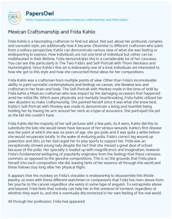 Essay on Mexican Craftsmanship and Frida Kahlo