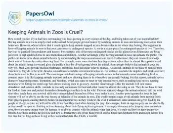 Essay on Keeping Animals in Zoos is Cruel?