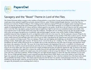 Essay on Savagery and the “Beast” Theme in Lord of the Flies