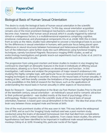 Essay on Biological Basis of Human Sexual Orientation