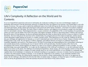 Essay on Life’s Complexity: a Reflection on the World and its Contents