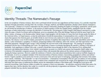 Essay on Identity Threads: the Namesake’s Passage