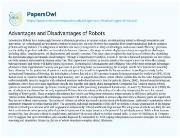 Essay on Advantages and Disadvantages of Robots