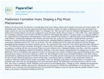 Essay on Madonna’s Formative Years: Shaping a Pop Music Phenomenon