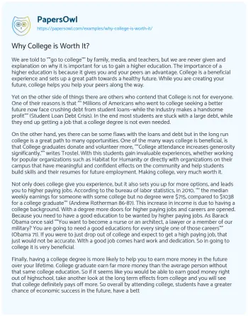 Essay on Why College is Worth It?