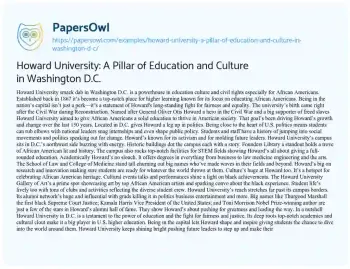 Essay on Howard University: a Pillar of Education and Culture in Washington D.C.