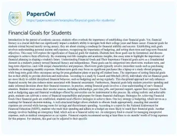 Essay on Financial Goals for Students