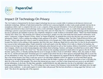 Essay on Impact of Technology on Privacy