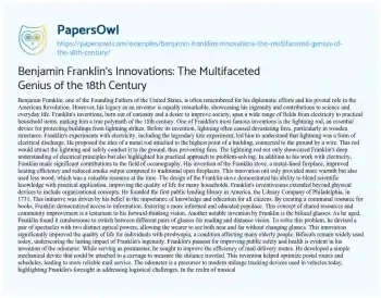 Essay on Benjamin Franklin’s Innovations: the Multifaceted Genius of the 18th Century