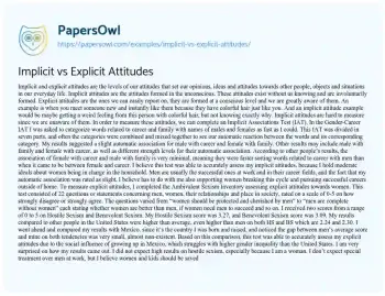 Essay on Implicit Vs Explicit Attitudes