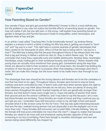 Essay on How Parenting Based on Gender?