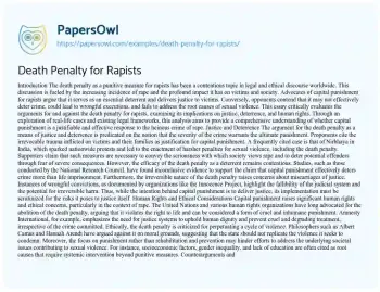 Essay on Death Penalty for Rapists