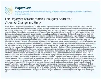 Essay on The Legacy of Barack Obama’s Inaugural Address: a Vision for Change and Unity