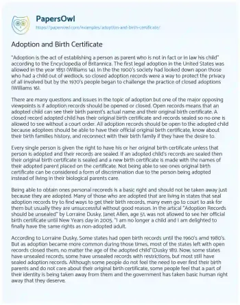 Essay on Adoption and Birth Certificate