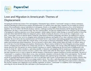 Essay on Love and Migration in Americanah: Themes of Displacement