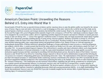 Essay on America’s Decision Point: Unraveling the Reasons Behind U.S. Entry into World War II