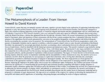 Essay on The Metamorphosis of a Leader: from Vernon Howell to David Koresh