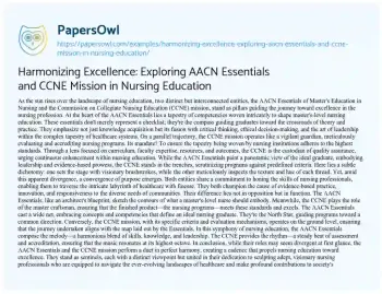 Essay on Harmonizing Excellence: Exploring AACN Essentials and CCNE Mission in Nursing Education